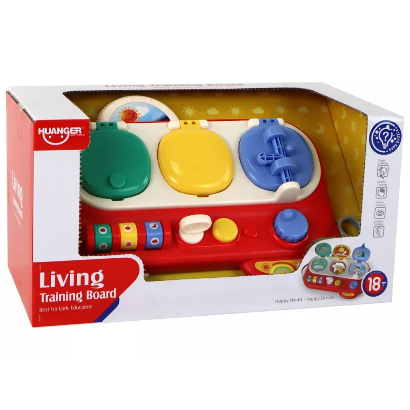 LEAN TOYS Tablero sensorial de aprendizaje rojo para niños - 12 actividades busy board de madera