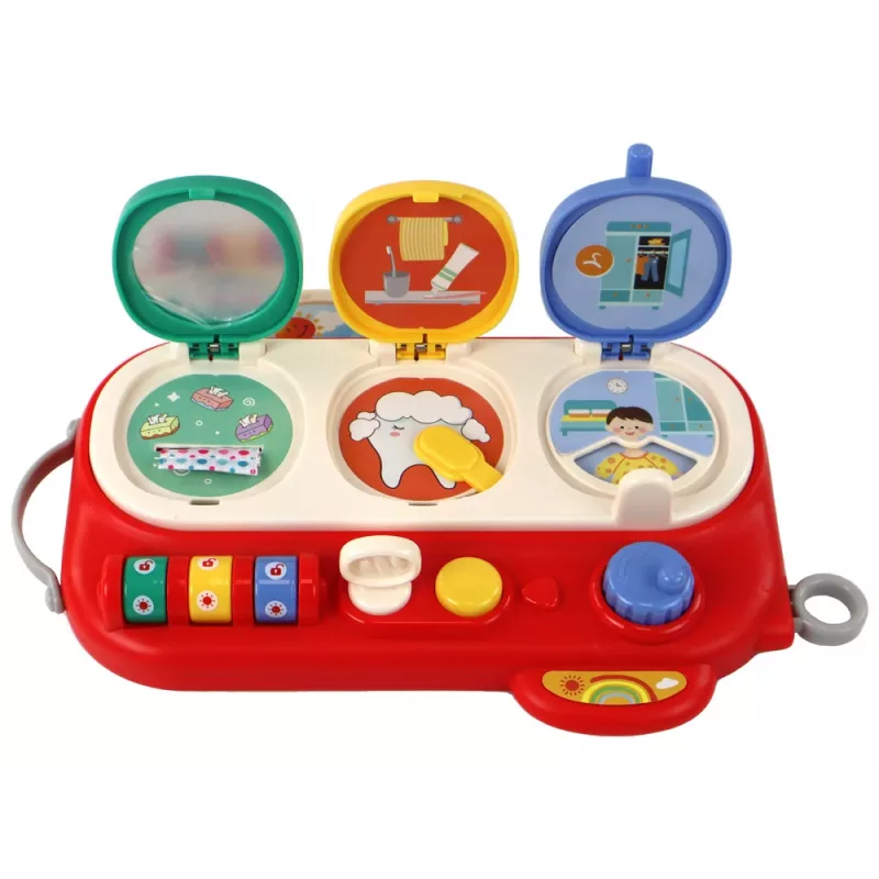 LEAN TOYS Tablero sensorial de aprendizaje rojo para niños - 12 actividades busy board de madera