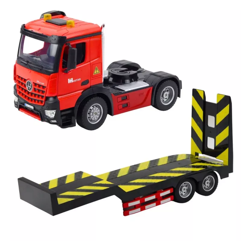 LEAN TOYS Set de coche grúa teledirigido 1:16 – Camión grúa RC y coche deportivo rojo (22707)