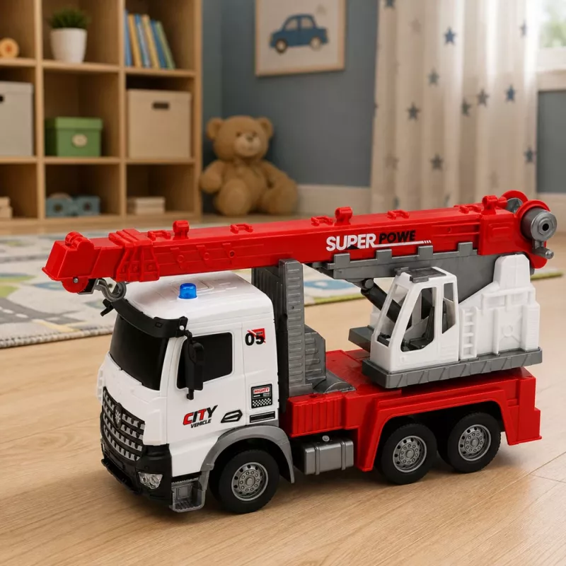 LEAN TOYS Ambulancia con mando a distancia RC Grúa giratoria móvil 1:14