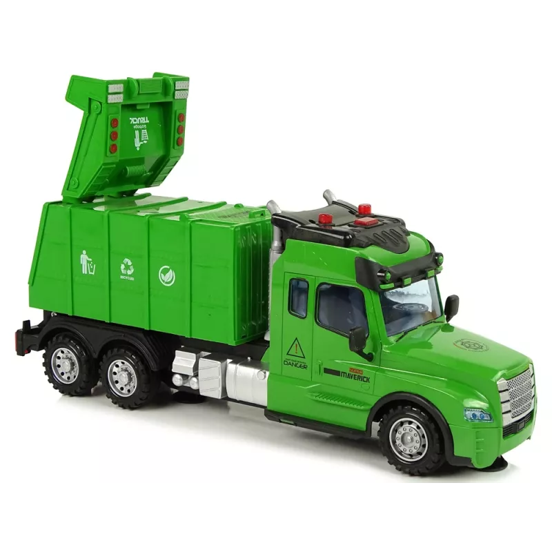 LEAN TOYS Camión de basura Pilot teledirigido 2.4G luces sonidos verde