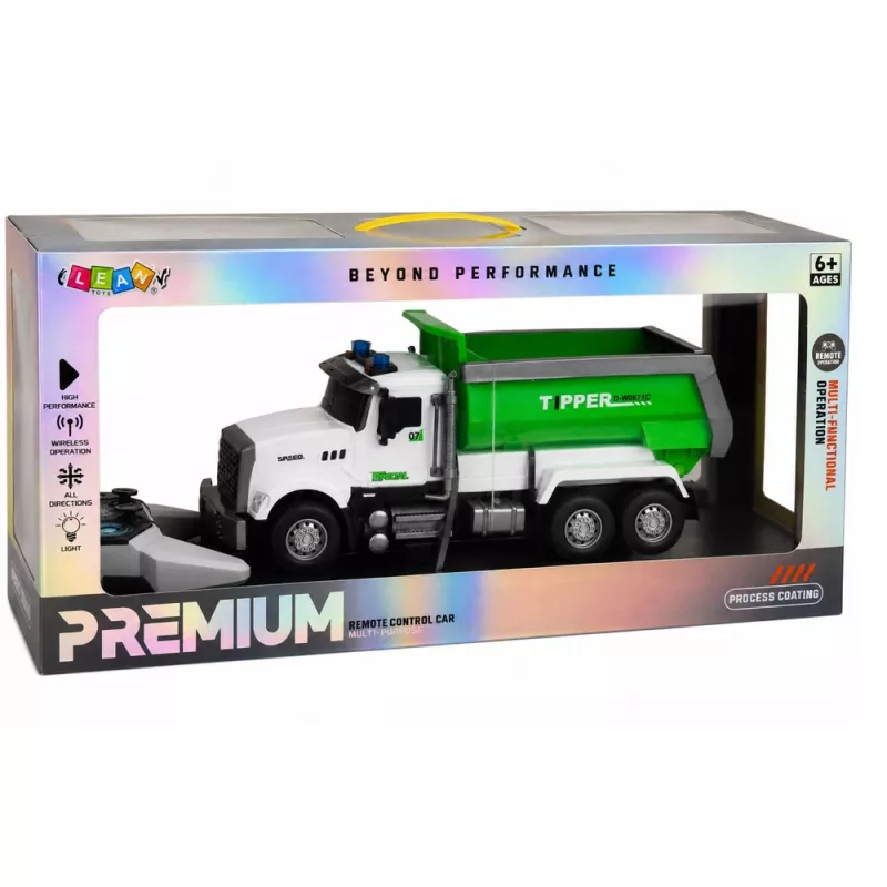 LEAN TOYS Camión volquete RC teledirigido con caja basculante móvil verde 1:14