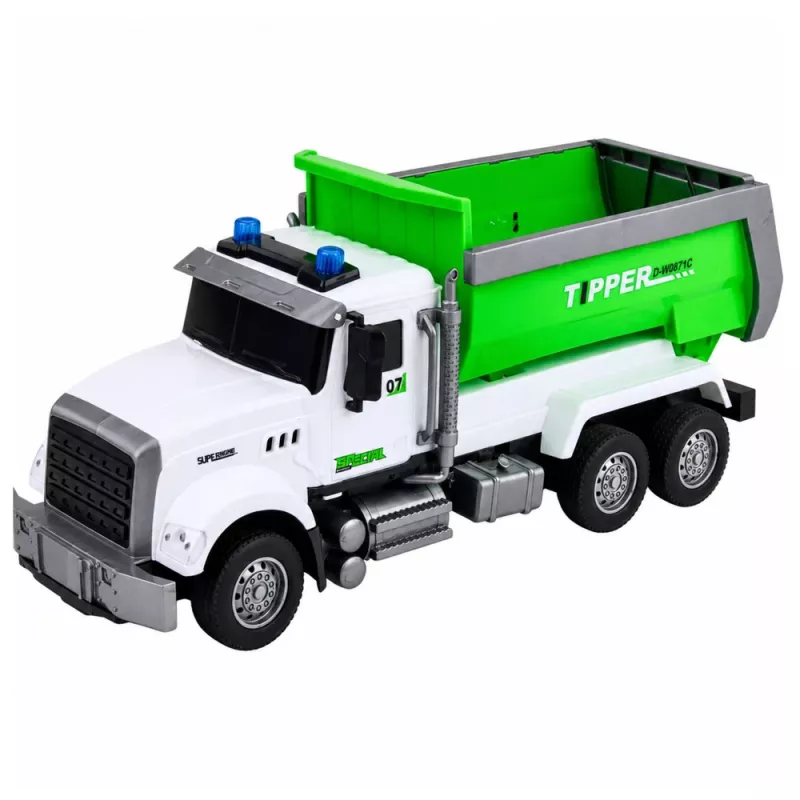 LEAN TOYS Camión volquete RC teledirigido con caja basculante móvil verde 1:14