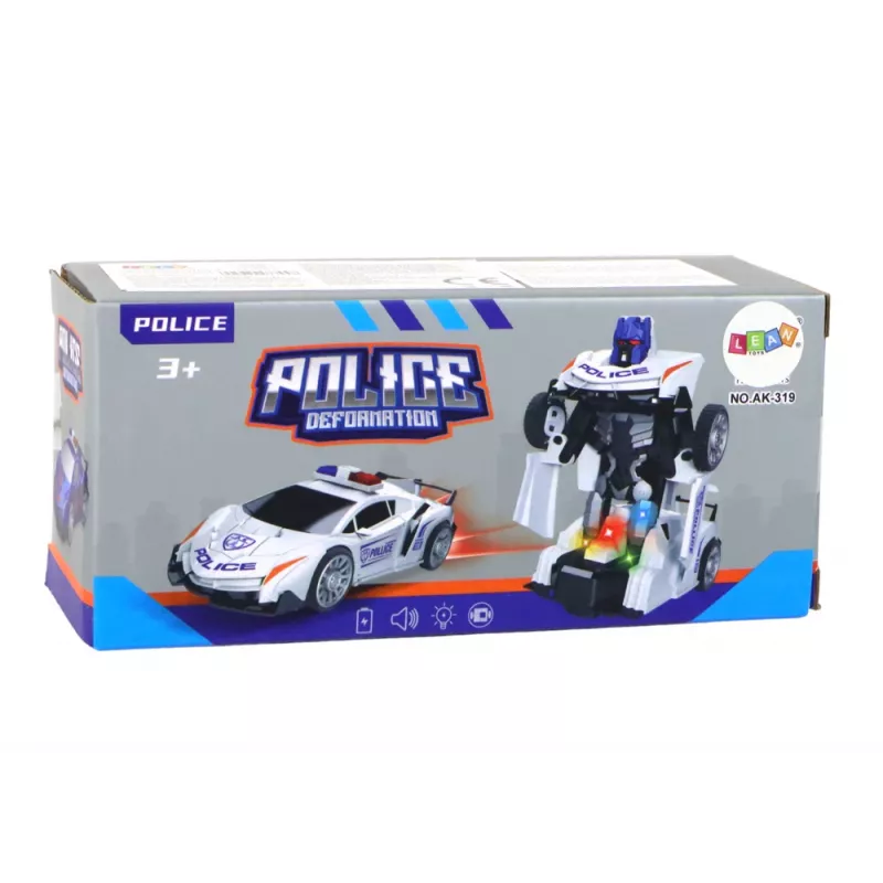 LEAN TOYS Coche robot Policía Blanco Transformación 2 en 1