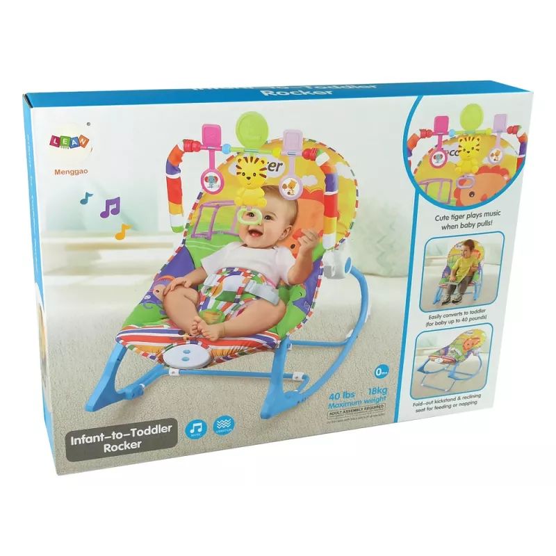 LEAN TOYS Mecedora 2 en 1 azul tigre con sonidos y vibración