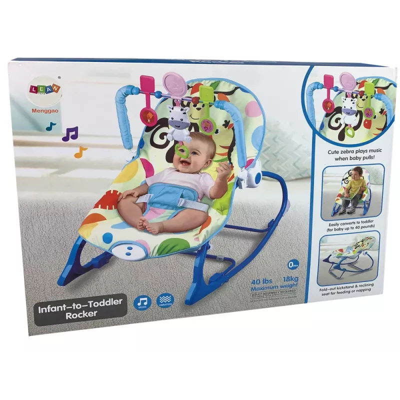 LEAN TOYS Mecedora 2 en 1 azul cebra con sonidos y vibración