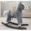 LEAN TOYS Caballo balancín con silla, reposapiés, sonidos, gris, 74 cm