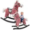 LEAN TOYS Caballo balancín con silla, reposapiés, sonidos, rosa, 74 cm