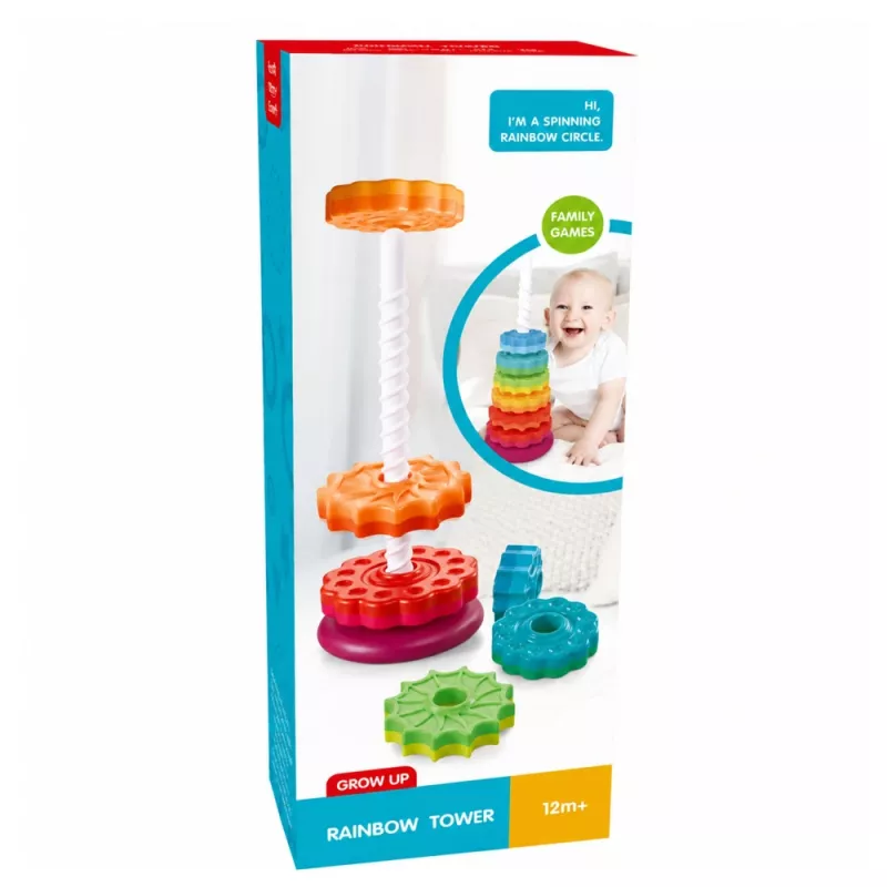 LEAN TOYS Torre piramidal giratoria clasificador rompecabezas arcoíris 36 cm 6 piezas