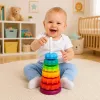 LEAN TOYS Torre piramidal giratoria clasificador rompecabezas arcoíris 36 cm 6 piezas