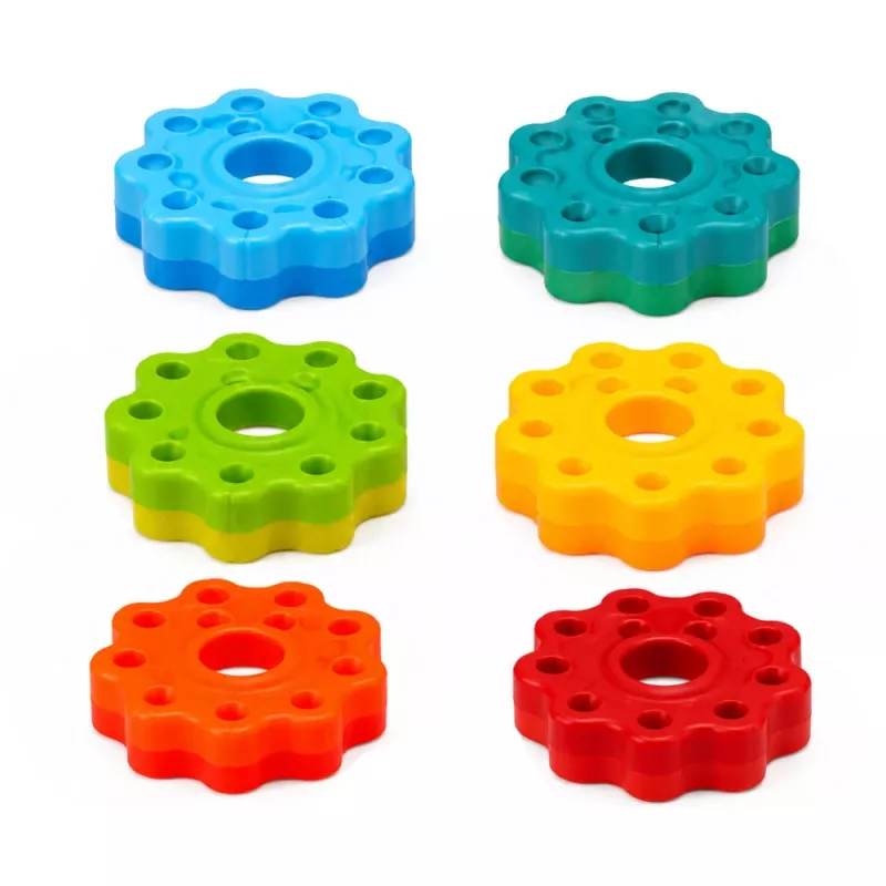 LEAN TOYS Torre piramidal giratoria clasificador rompecabezas arcoíris 36 cm 6 piezas