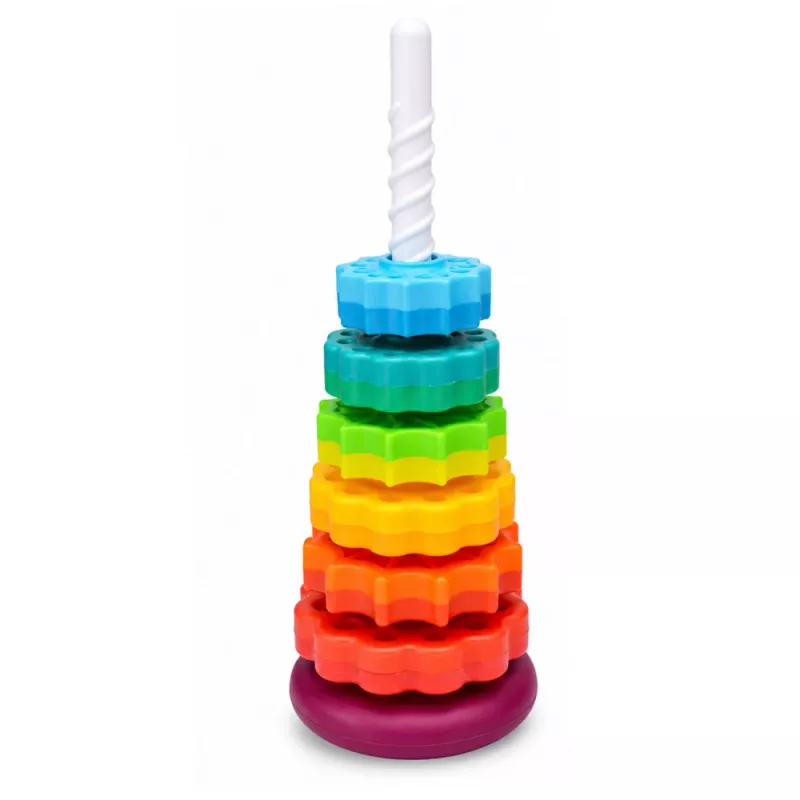 LEAN TOYS Torre piramidal giratoria clasificador rompecabezas arcoíris 36 cm 6 piezas