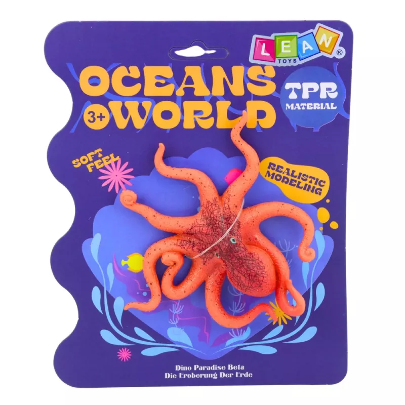 LEAN TOYS Figura de goma de pulpo extensible realista animal marino 12cm