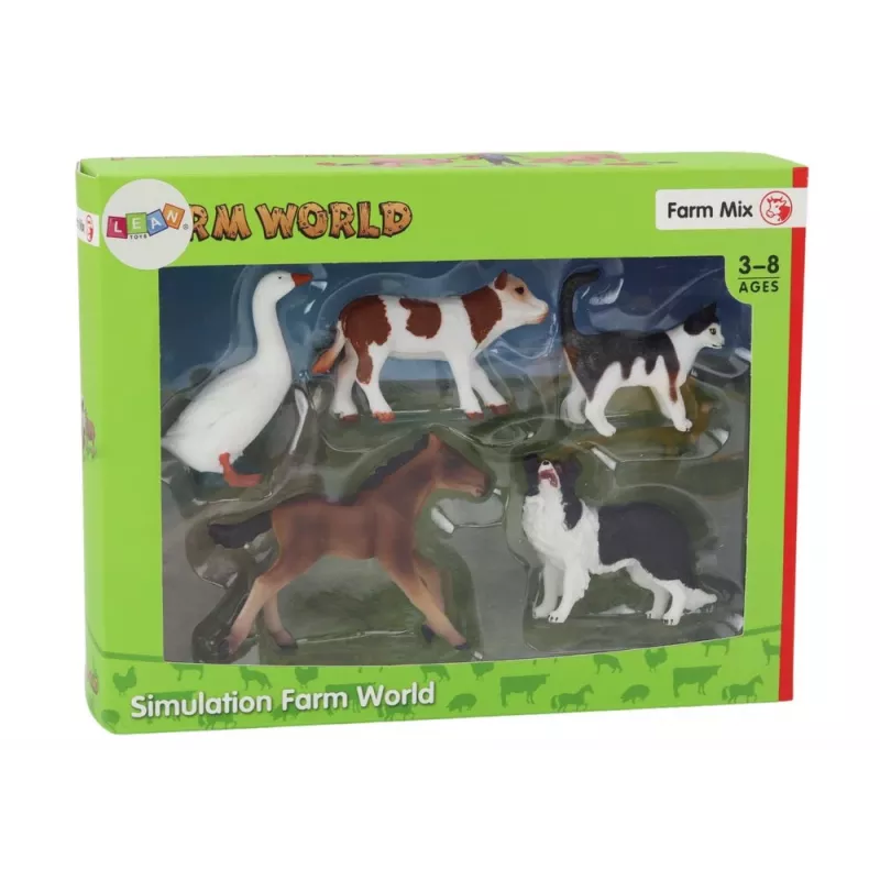 LEAN TOYS Set de figuras animales de granja 5 piezas caballo vaca gato oca perro