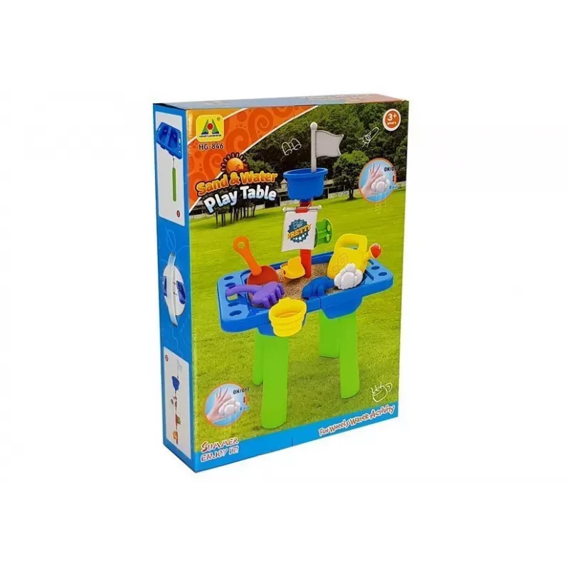 LEAN TOYS Mesa arenero con moldes, pala, rastrillo y nube - multicolor