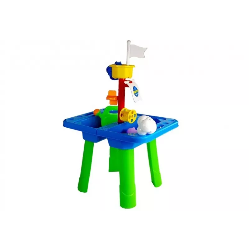 LEAN TOYS Mesa arenero con moldes, pala, rastrillo y nube - multicolor