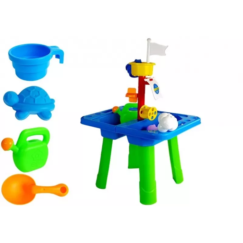 LEAN TOYS Mesa arenero con moldes, pala, rastrillo y nube - multicolor
