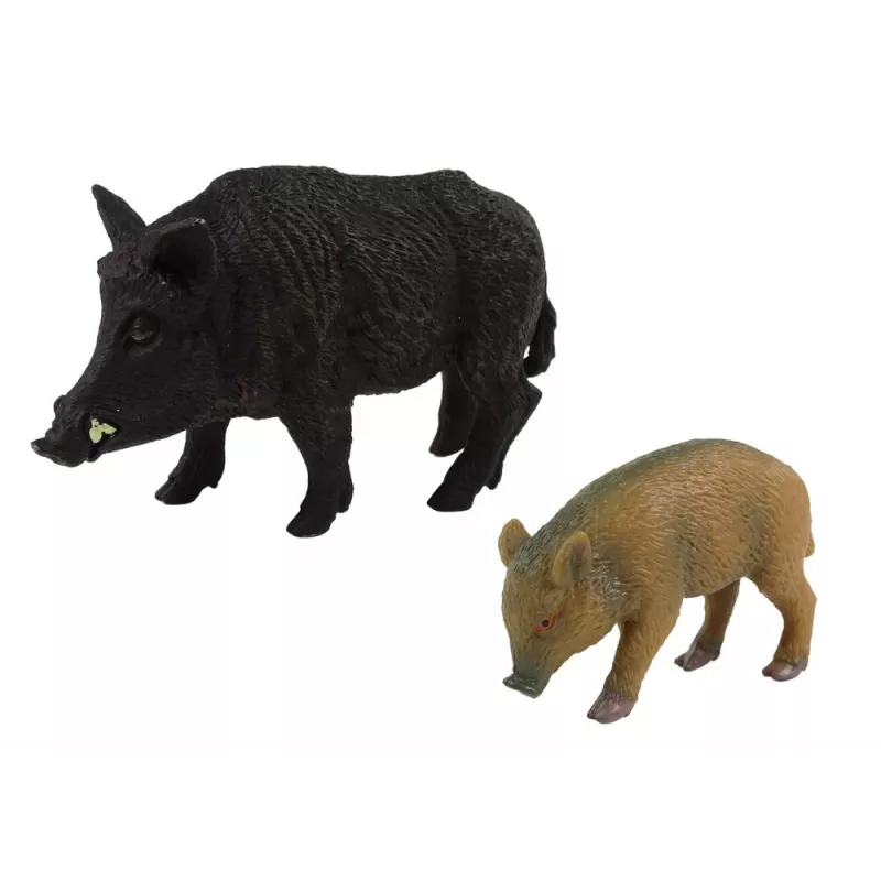 LEAN TOYS Set de 2 figuras de jabalí con cría serie animales del bosque