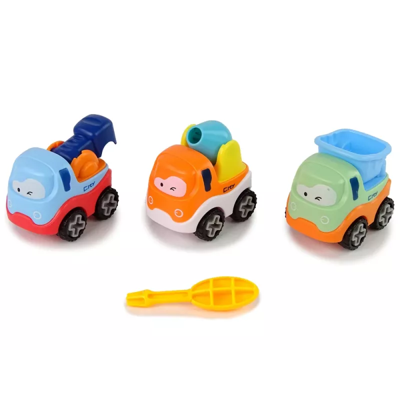 LEAN TOYS Set de 3 coches de obra para desmontar + destornillador hormigonera grúa volquete