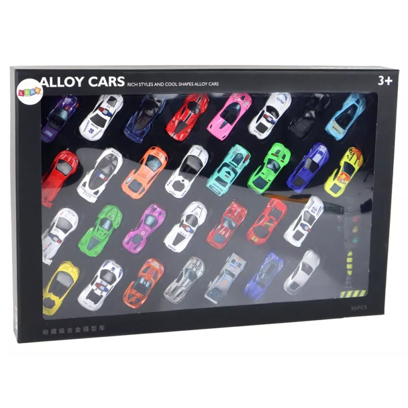 LEAN TOYS Set de coches de resorte de aluminio en caja 30 piezas Coches deportivos de policía