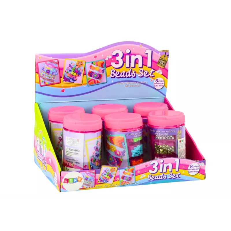 LEAN TOYS Set de Abalorios en Frasco para Crear Joyas 3en1