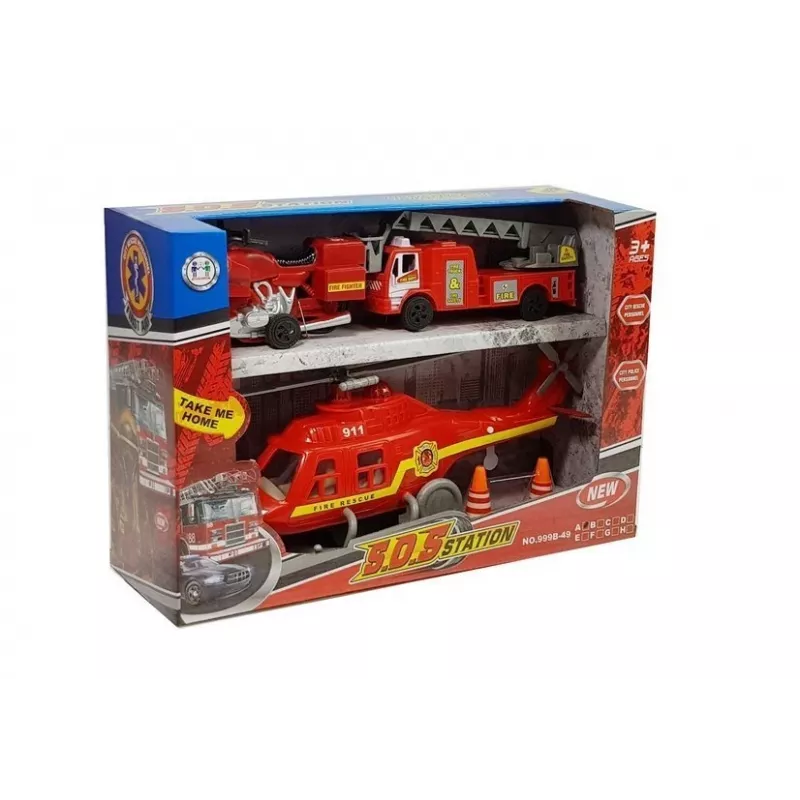 LEAN TOYS Set vehículos de bomberos helicóptero motor luz sonidos