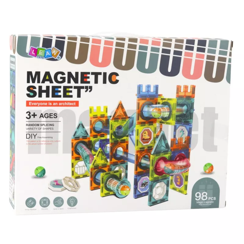 LEAN TOYS Set de bloques magnéticos pista de bolas multicolor 98 piezas