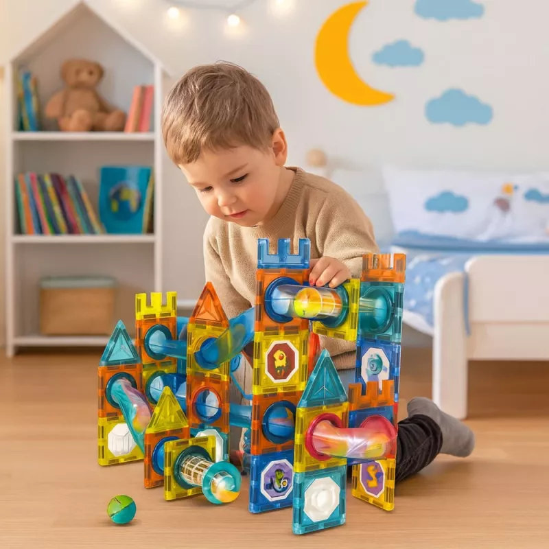 LEAN TOYS Set de bloques magnéticos pista de bolas multicolor 98 piezas