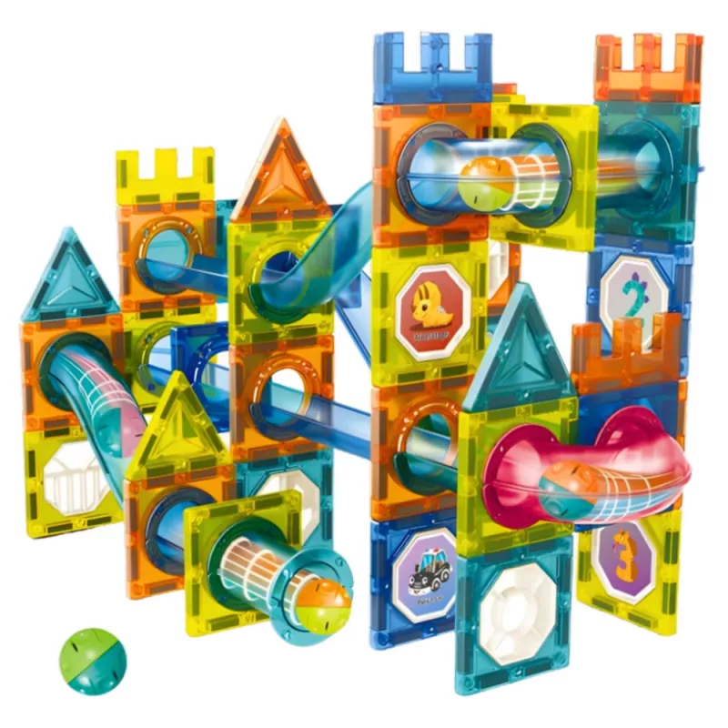 LEAN TOYS Set de bloques magnéticos pista de bolas multicolor 98 piezas
