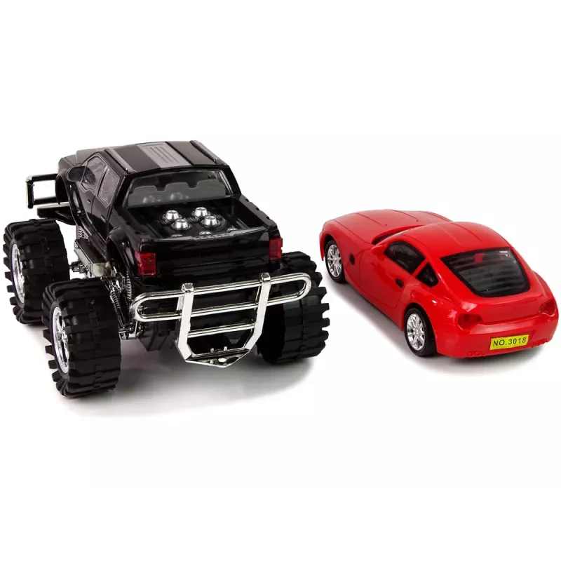 LEAN TOYS Set de vehículos camión monstruo negro caravana blanca 58 cm