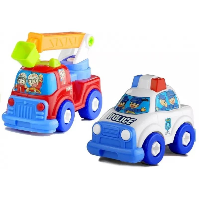 LEAN TOYS Set de vehículos Policía Bomberos Autotransportador Vehículos desmontables