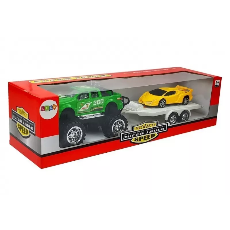 LEAN TOYS Set de vehículos deportivos amarillos y todoterreno verdes con fricción
