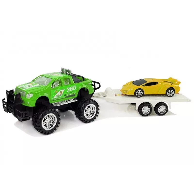 LEAN TOYS Set de vehículos deportivos amarillos y todoterreno verdes con fricción