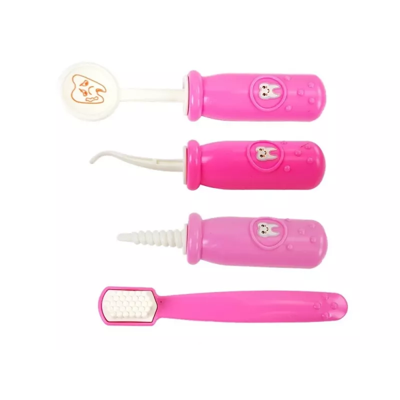 LEAN TOYS Set pequeño de dentista con accesorios en bolsa rosa