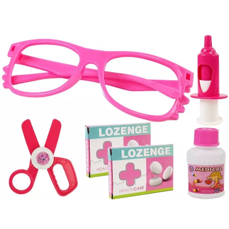 LEAN TOYS Set pequeño de dentista con accesorios en bolsa rosa