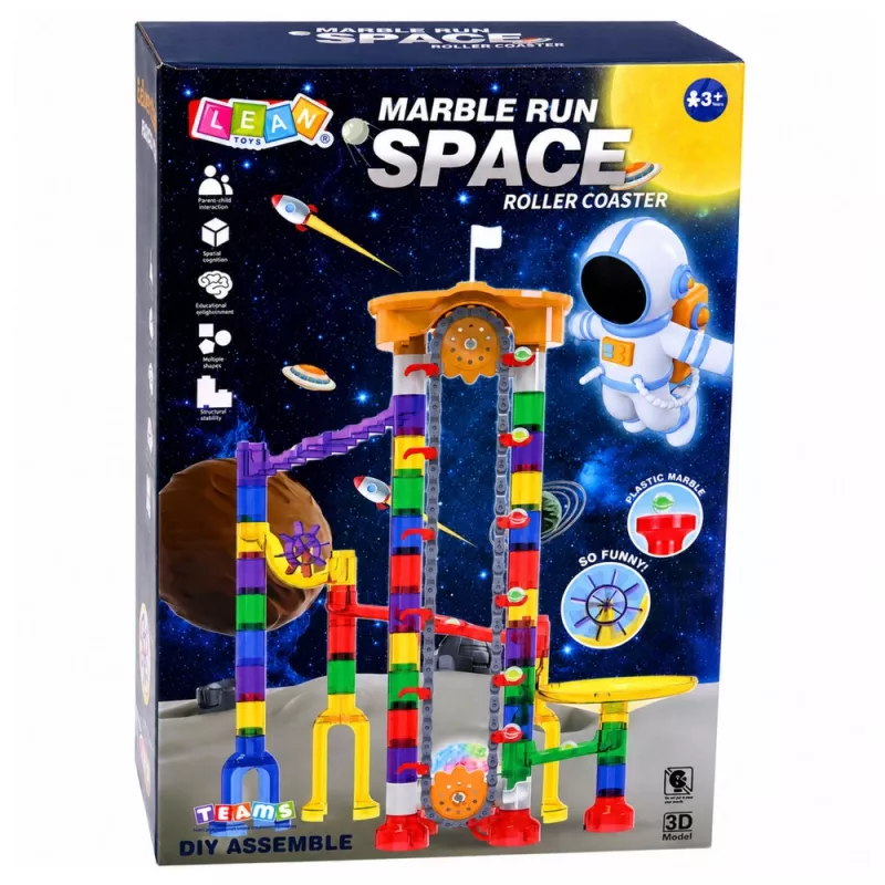 LEAN TOYS Bloques de construcción Space Track 153 piezas - Set 3D de pista de canicas a color con túneles y bolas