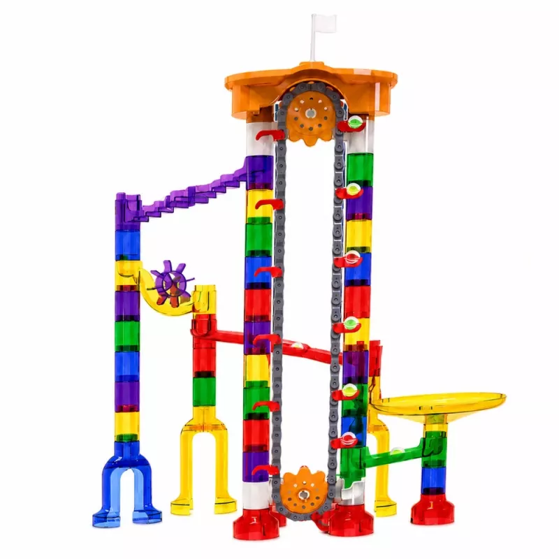 LEAN TOYS Bloques de construcción Space Track 153 piezas - Set 3D de pista de canicas a color con túneles y bolas