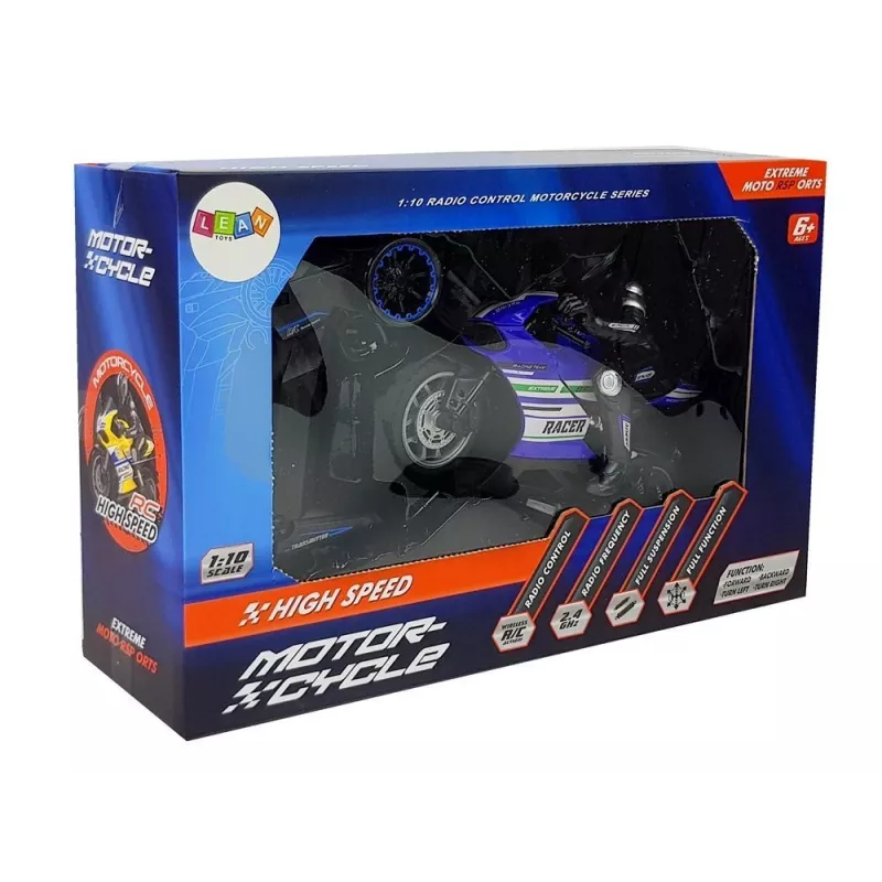 LEAN TOYS Moto deportiva 2.4G con control remoto, alcance 35 m, azul