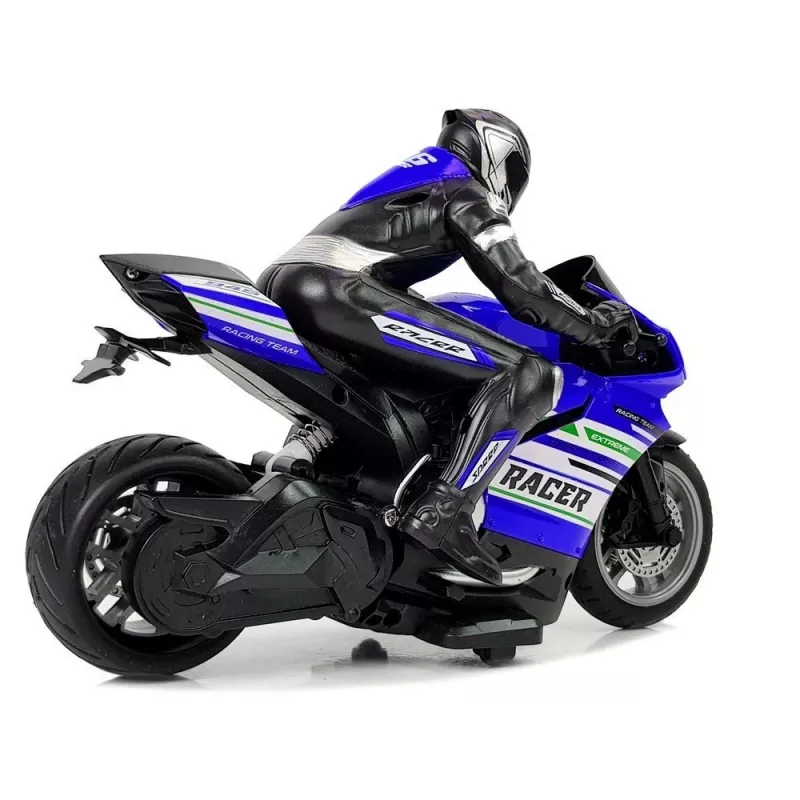 LEAN TOYS Moto deportiva 2.4G con control remoto, alcance 35 m, azul