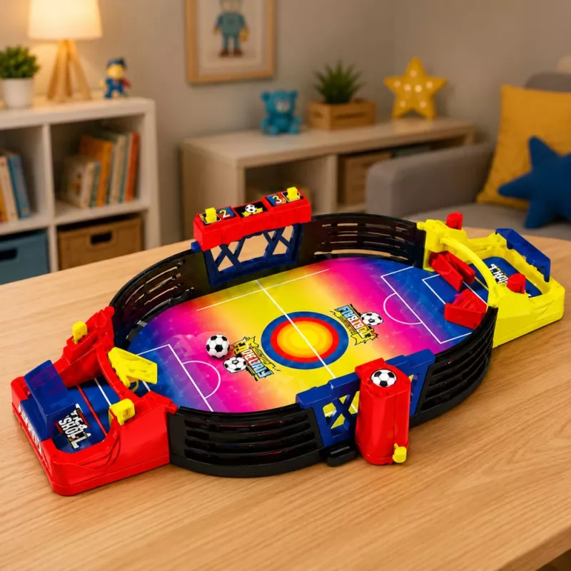 LEAN TOYS futbolín arcade para 2 jugadores – juego de futbolín compacto con 18 jugadores, barras de acero y marcador