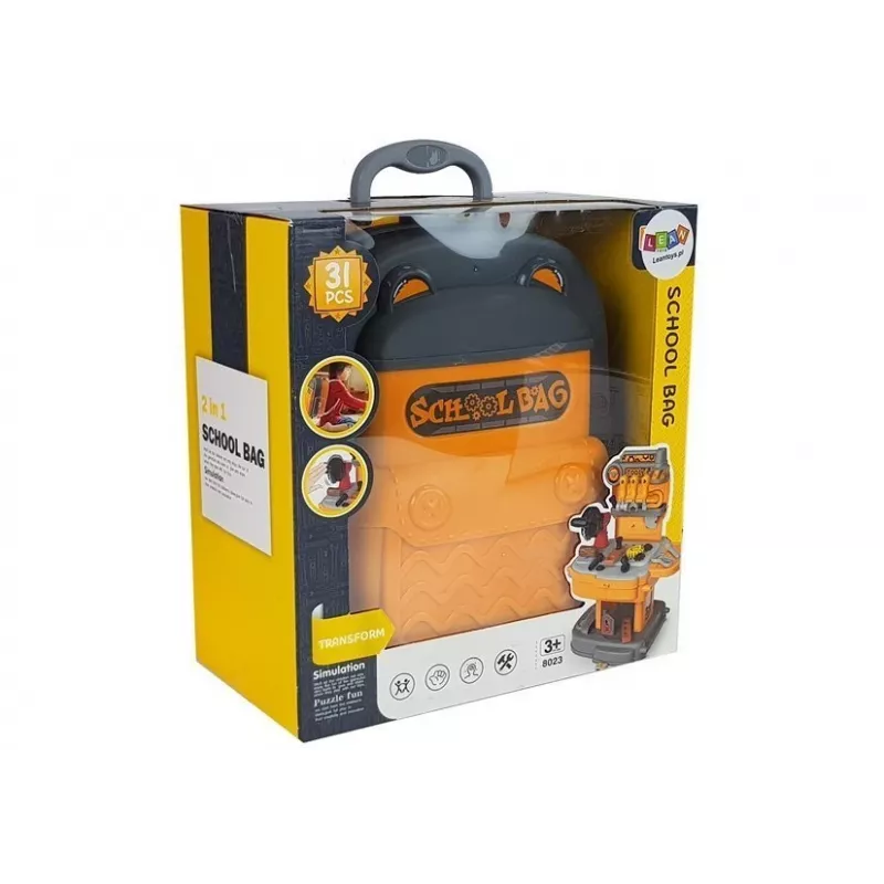LEAN TOYS Set de herramientas con mochila, taller naranja y gris