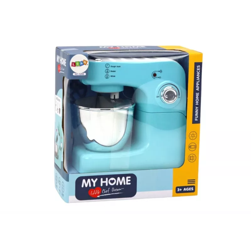 LEAN TOYS Robot de cocina planetario de juguete con 3 accesorios intercambiables, turquesa