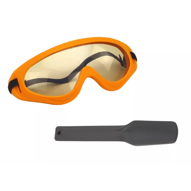 LEAN TOYS Martillo neumático de juguete con casco y gafas – amarillo, a partir de 3 años, luz y sonido, set de 4 piezas