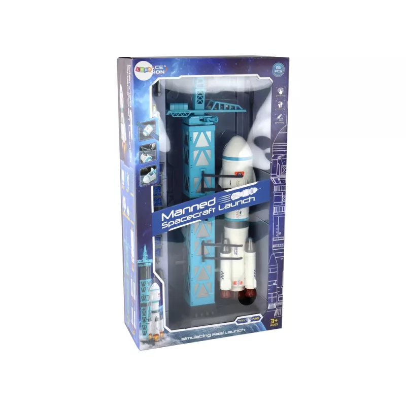 LEAN TOYS Misión espacial de juguete Plataforma de lanzamiento de cohete y astronautas 15 elementos