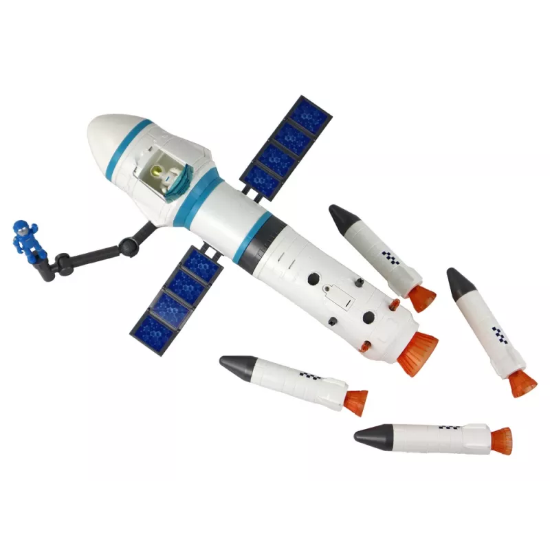 LEAN TOYS Misión espacial de juguete Plataforma de lanzamiento de cohete y astronautas 15 elementos