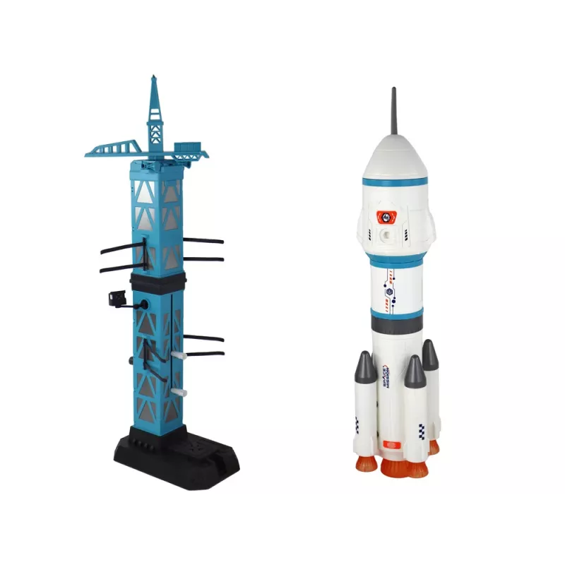 LEAN TOYS Misión espacial de juguete Plataforma de lanzamiento de cohete y astronautas 15 elementos