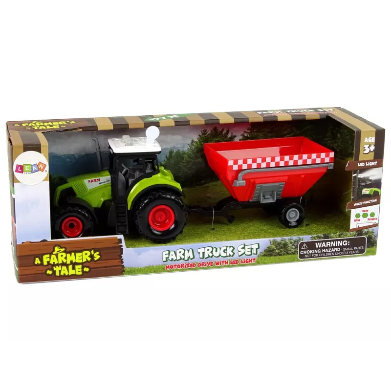 LEAN TOYS Tractor de granja con remolque de grano desmontable sonido verde