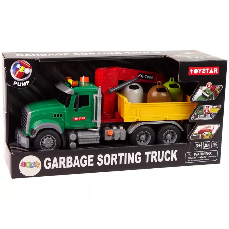 LEAN TOYS Camión grúa transporte contenedor de basura sonido