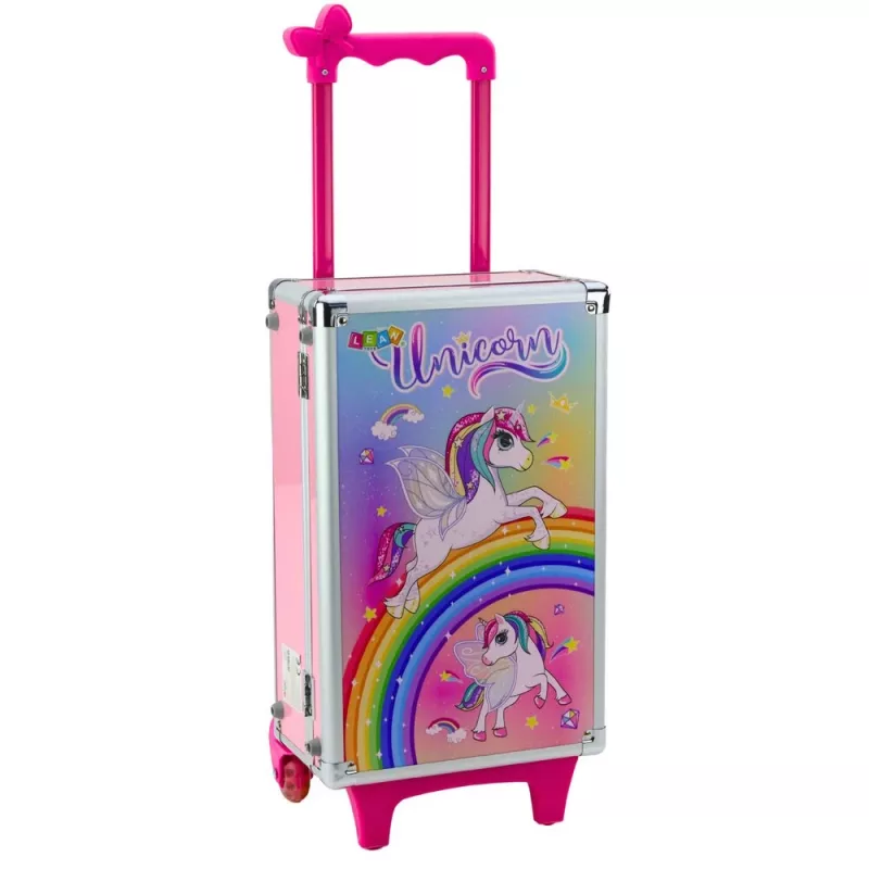 LEAN TOYS maleta con ruedas unicornio rosa set de belleza
