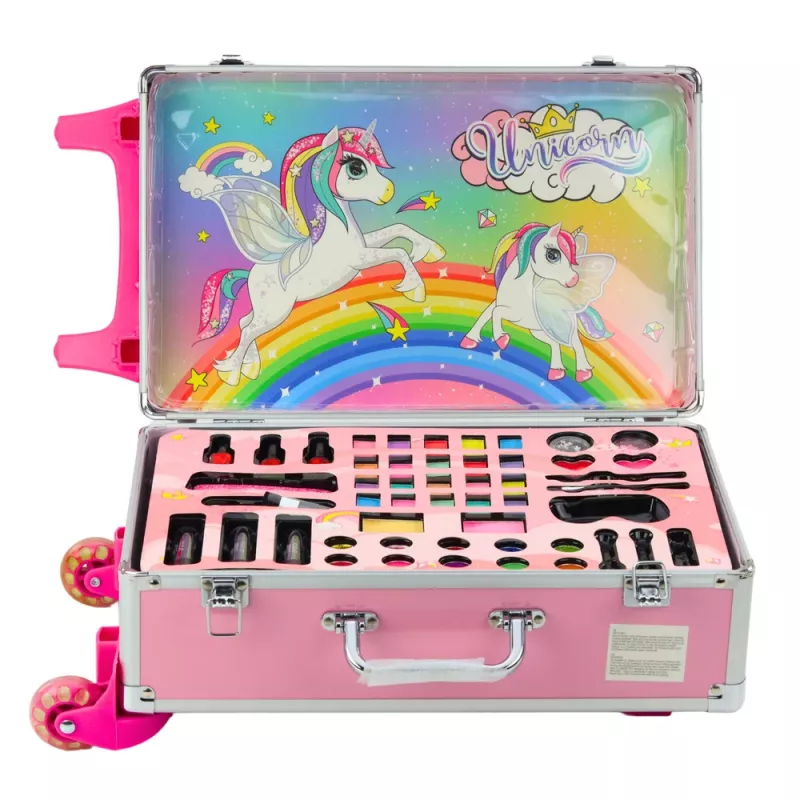 LEAN TOYS maleta con ruedas unicornio rosa set de belleza